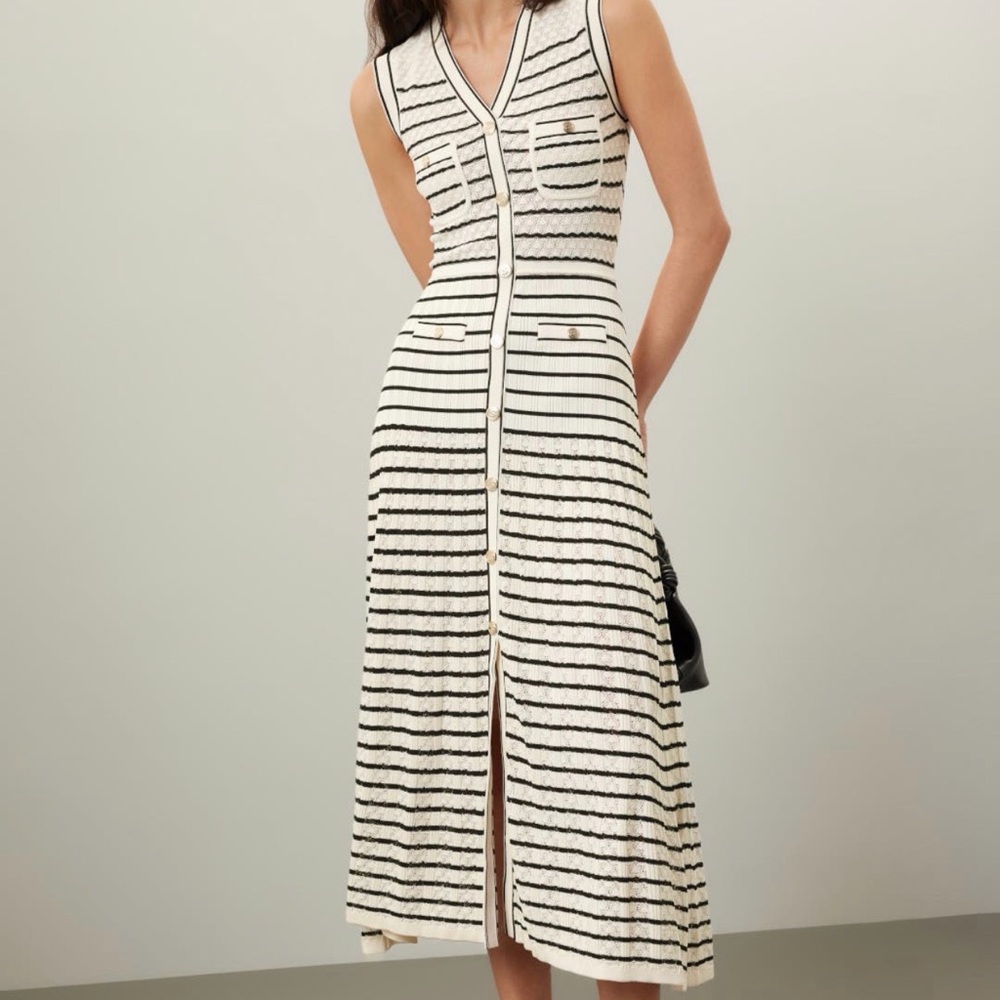NWT Sandro Navy and White Striped Midi Dress